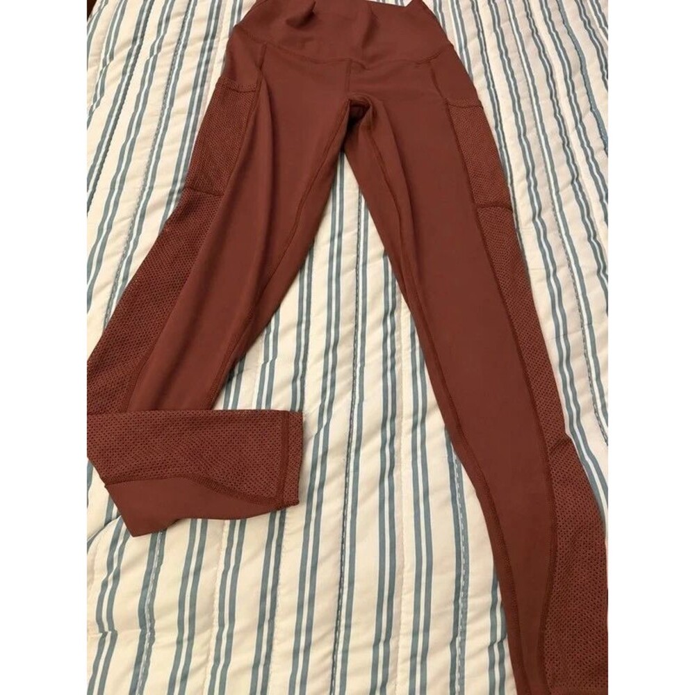 Aerie Chill Play Move Brown Mesh Panel Pocket Leggings Size S 404